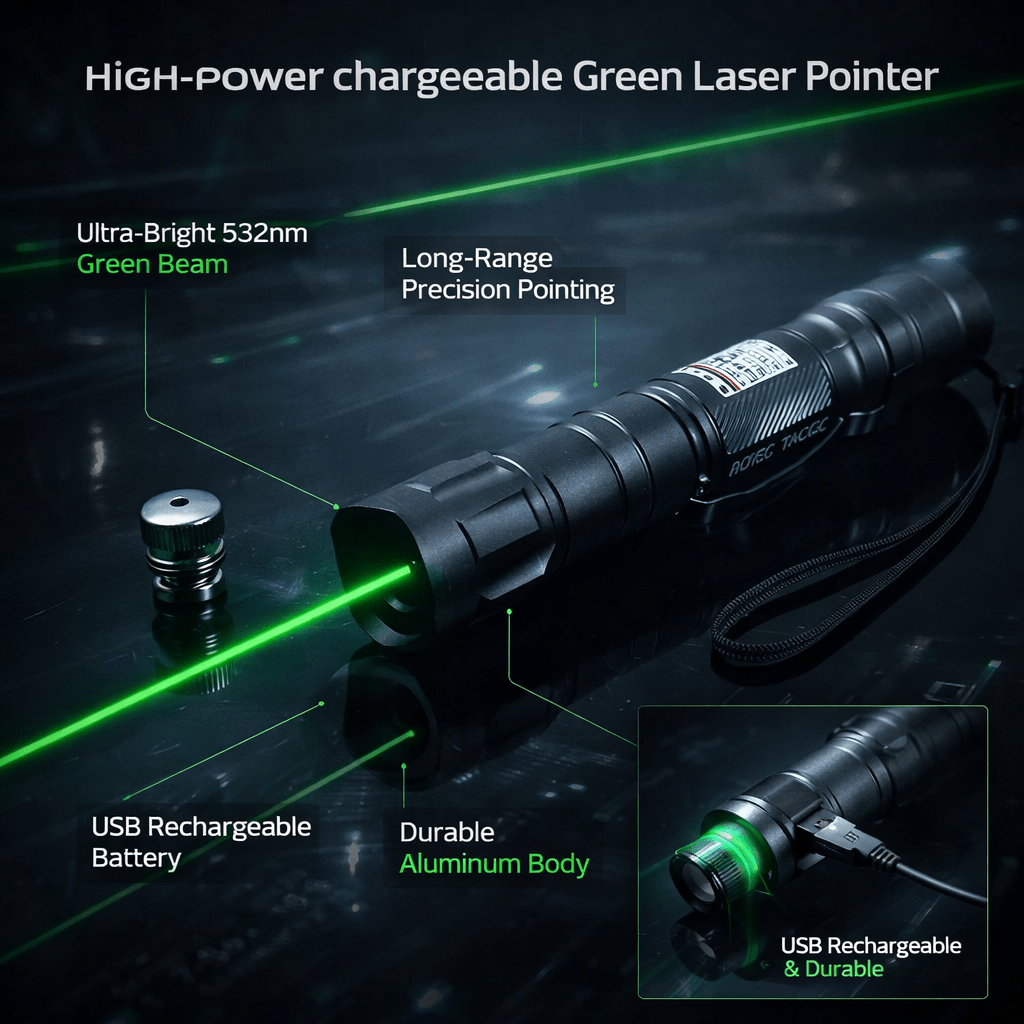 Eco-Friendly Rechargeable Green Laser Pointer for Presentations & Stargazing
