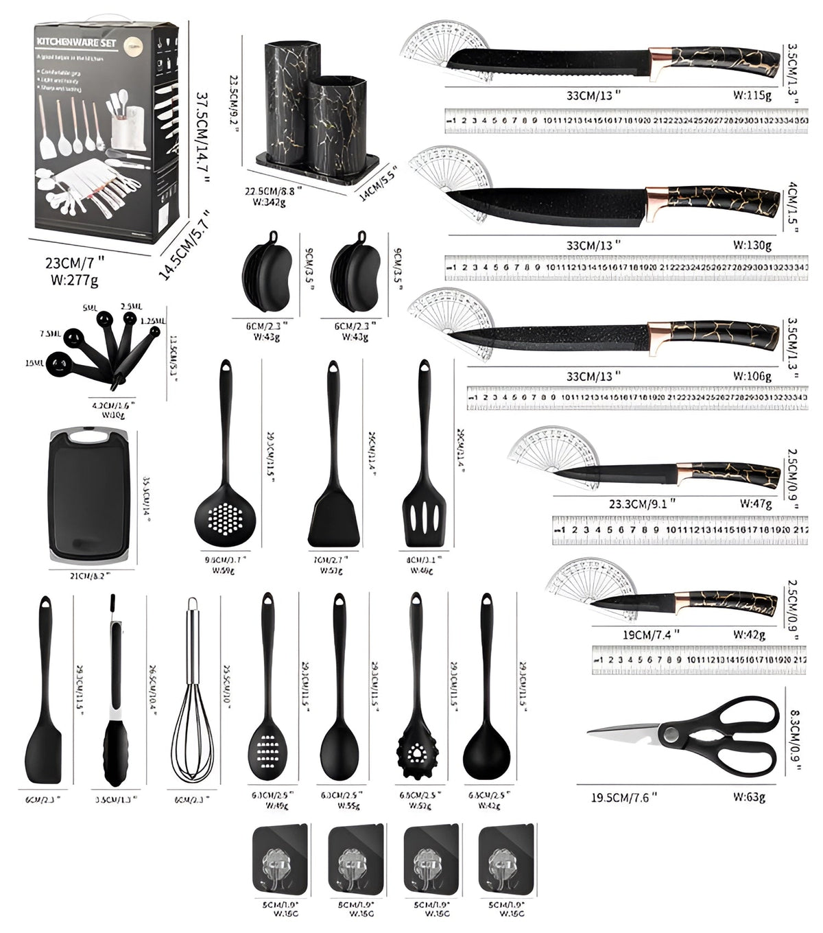 Sleek Marble Utensil & Knife Storage Set | 29-Piece Kitchen Must-Have