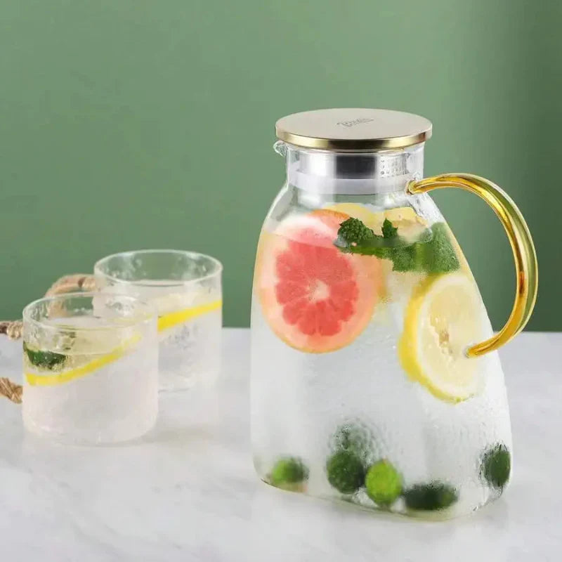 Stylish Glass Beverage Pitcher with Lid & Infuser | 1.8L Capacity