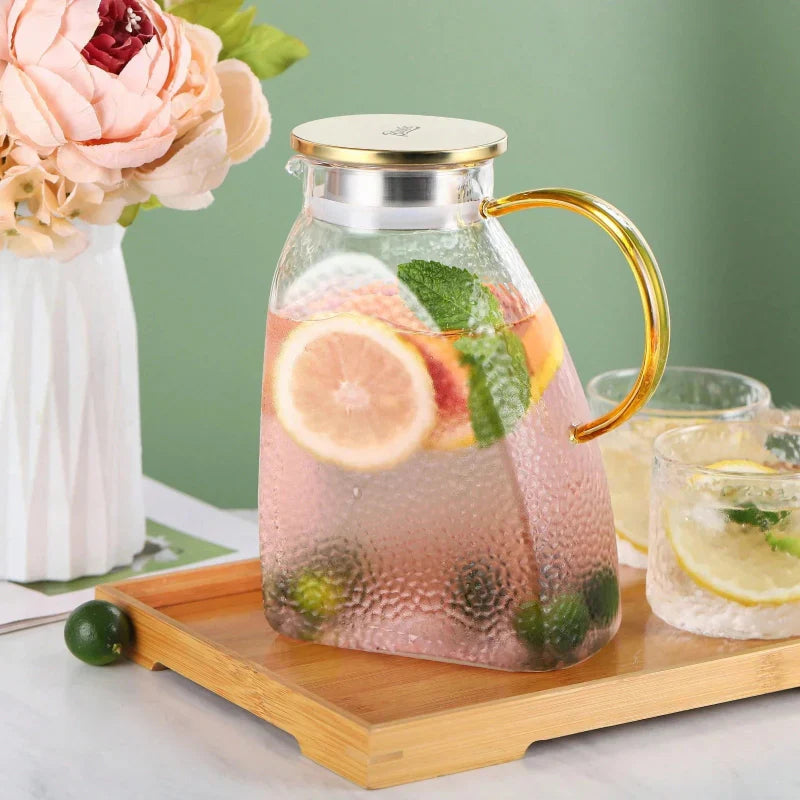 Stylish Glass Beverage Pitcher with Lid & Infuser | 1.8L Capacity