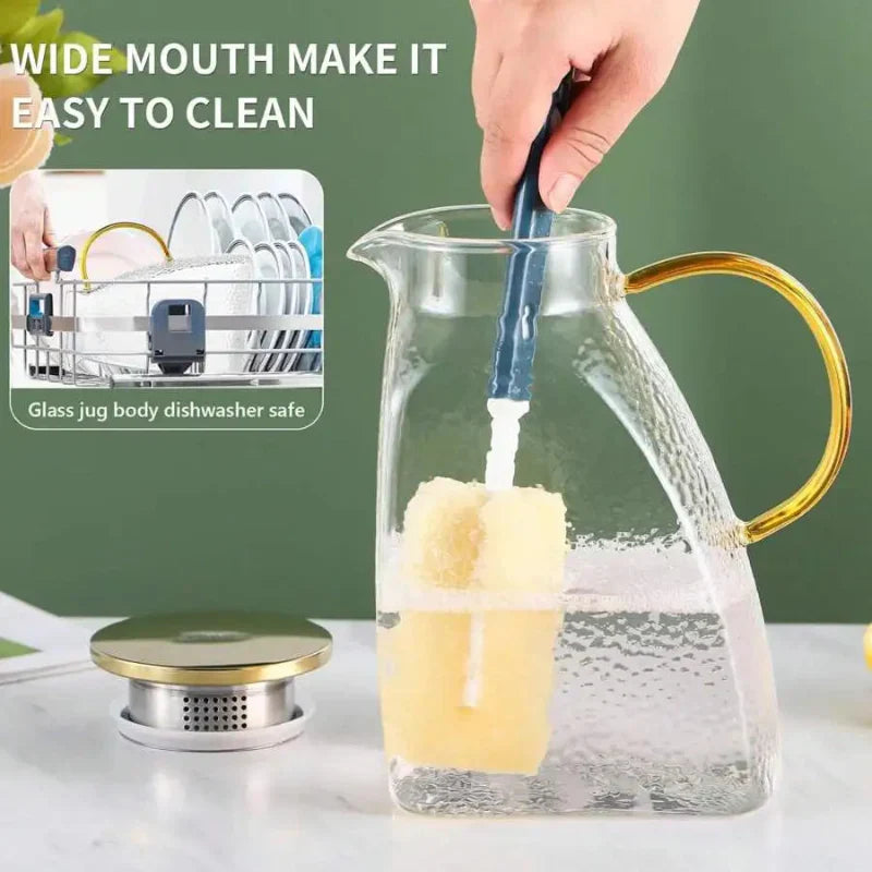 Stylish Glass Beverage Pitcher with Lid & Infuser | 1.8L Capacity