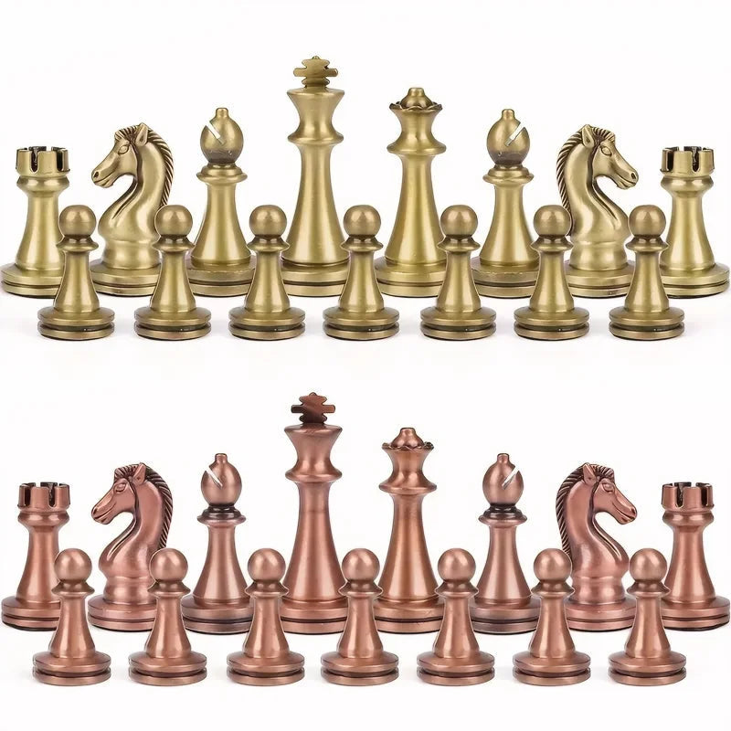 Classic Chess Masterpiece | Antique Bronze-Inspired Pieces & Portable Wood Board