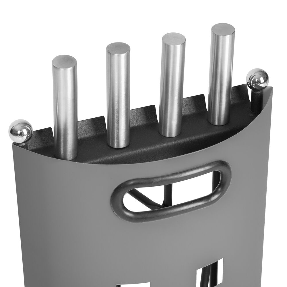 Sleek Fireplace Accessory Set | 4-Piece Stainless Steel Kit with Wall Rack