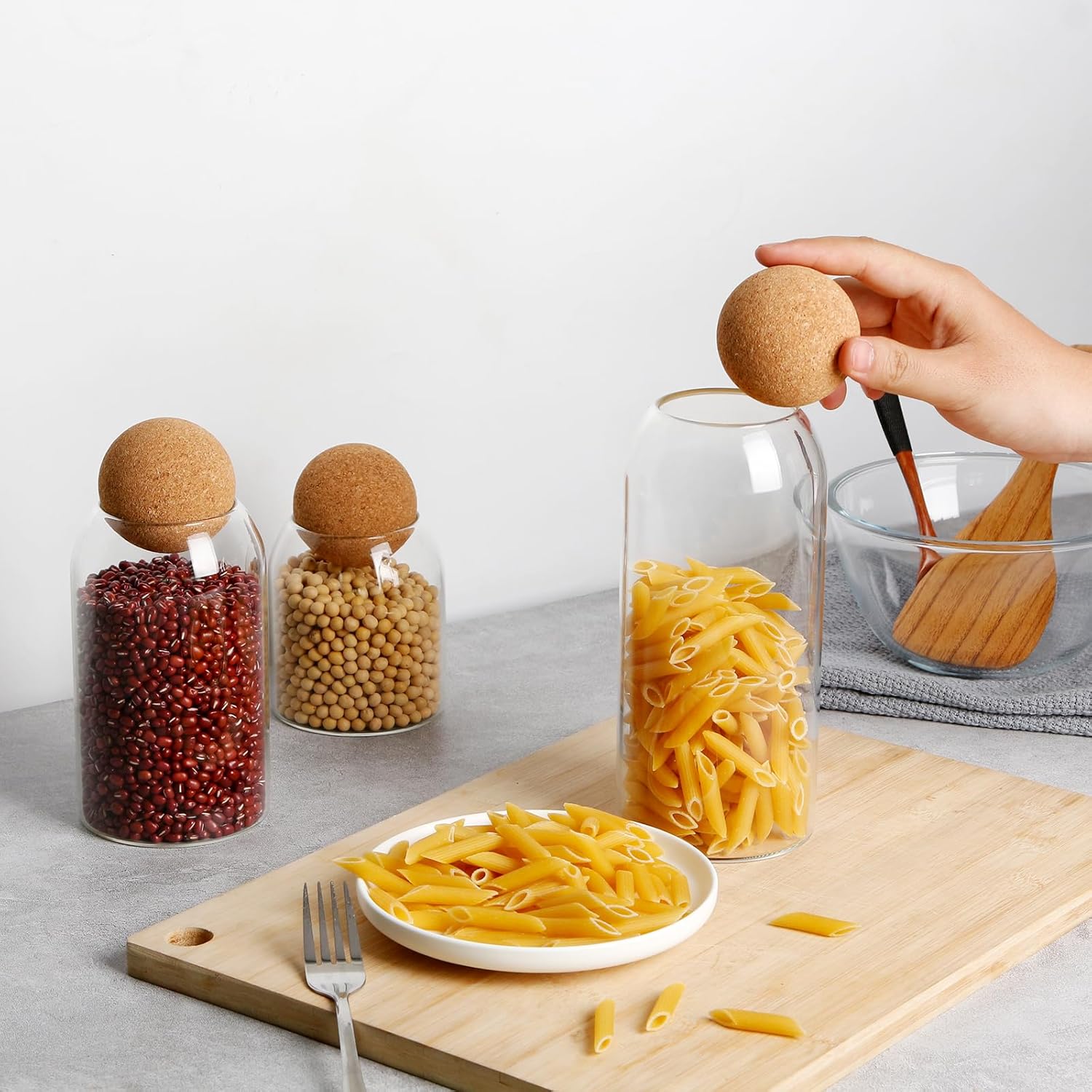 Chic Glass Canister Collection | 3-Piece Set with Natural Cork Tops