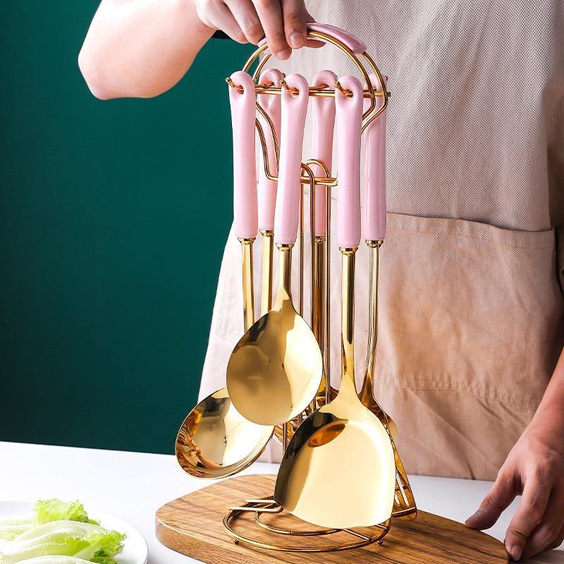 Sophisticated 6-Piece Kitchen Tool Set with Stylish Stand