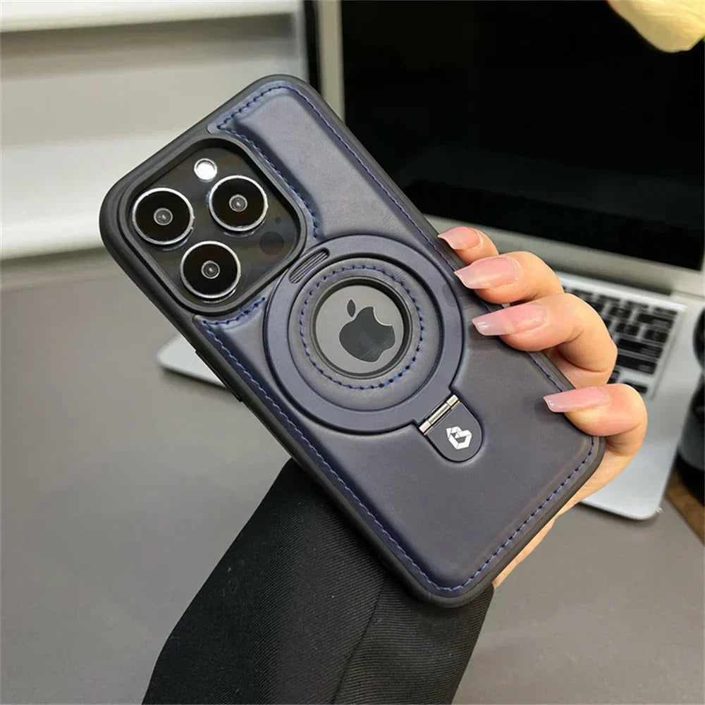 Sleek Leather iPhone Case with Ring Stand & MagSafe Support
