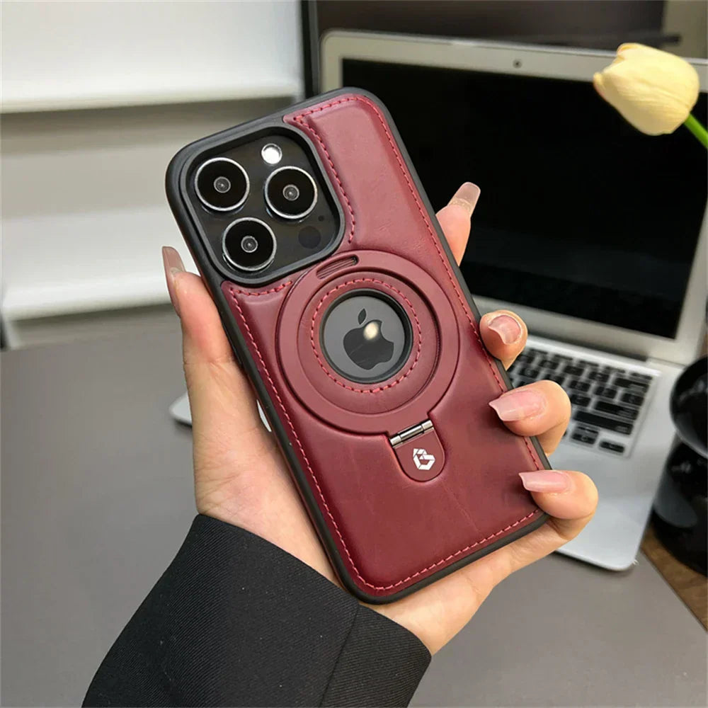 Sleek Leather iPhone Case with Ring Stand & MagSafe Support