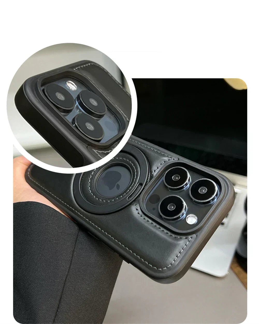 Sleek Leather iPhone Case with Ring Stand & MagSafe Support