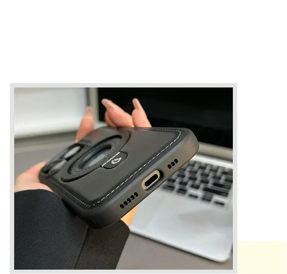 Sleek Leather iPhone Case with Ring Stand & MagSafe Support