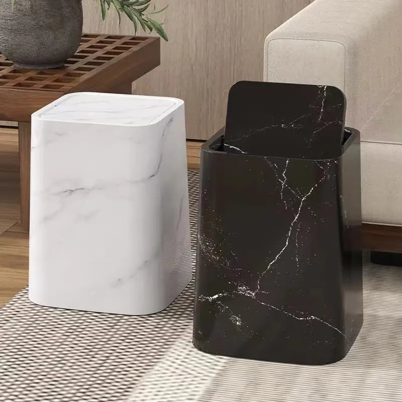 Chic Marble Finish Waste Bin with Touch-Free Swing Lid