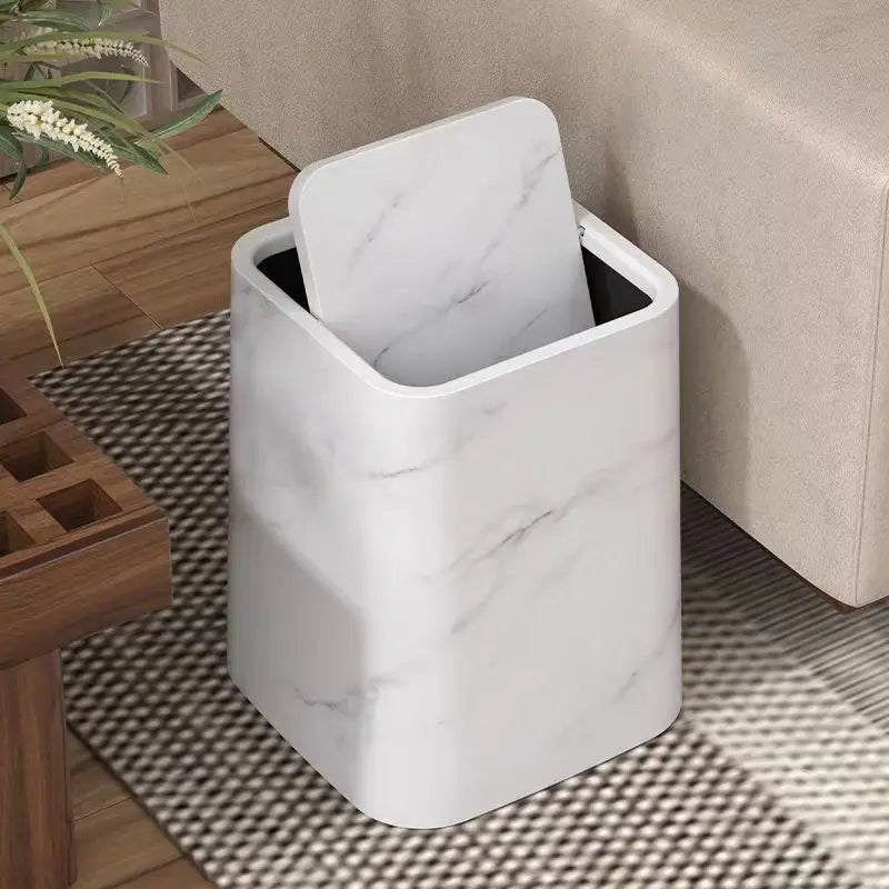 Chic Marble Finish Waste Bin with Touch-Free Swing Lid