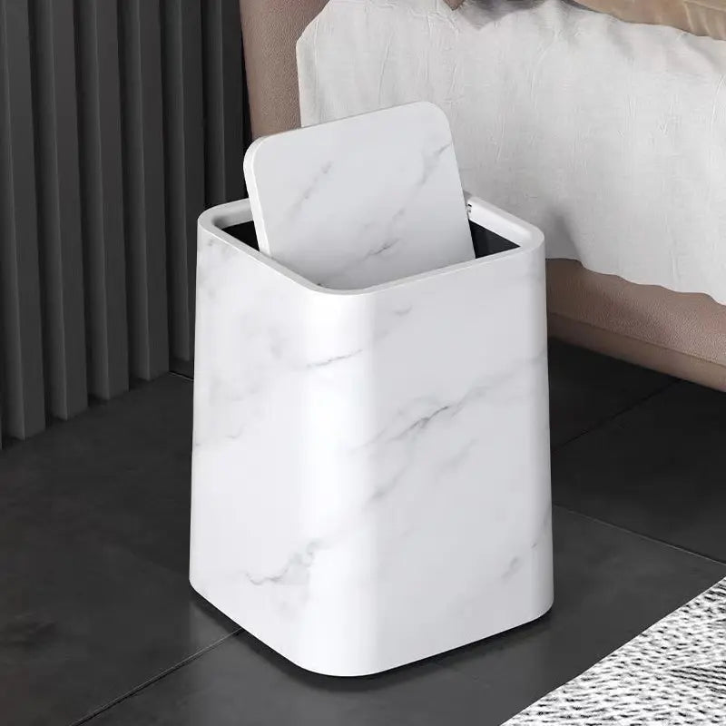 Chic Marble Finish Waste Bin with Touch-Free Swing Lid