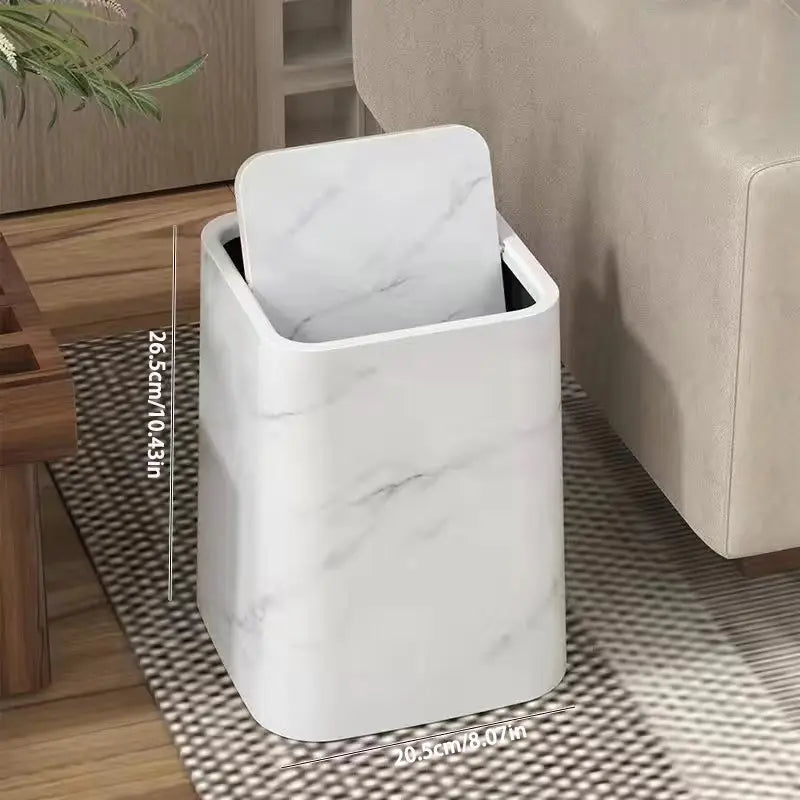Chic Marble Finish Waste Bin with Touch-Free Swing Lid