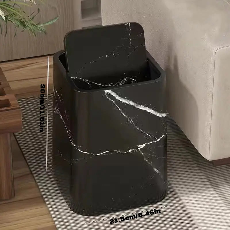 Chic Marble Finish Waste Bin with Touch-Free Swing Lid