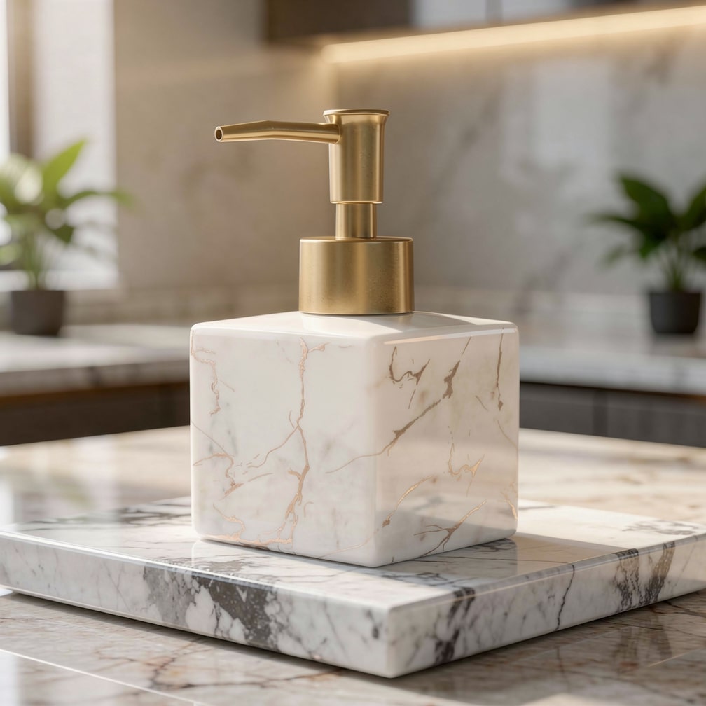 Elegant Ceramic Soap Dispenser with Gold Accent