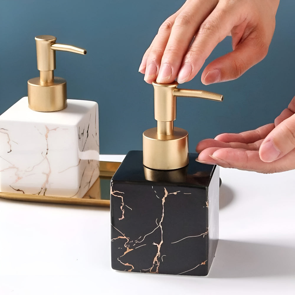 Elegant Ceramic Soap Dispenser with Gold Accent