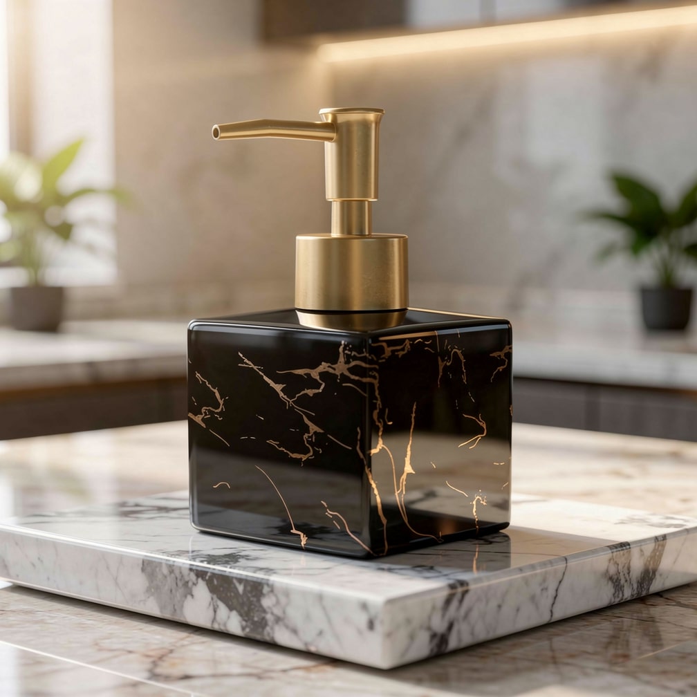 Elegant Ceramic Soap Dispenser with Gold Accent