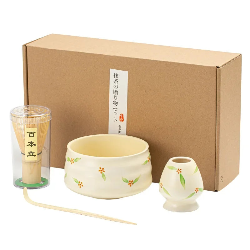 Charming Matcha Tea Set with Floral Accents for Authentic Brewing