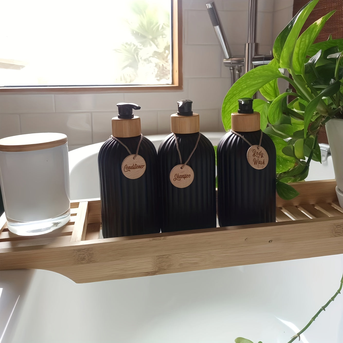 Elegant Refillable Shower Bottle Trio with Pump Dispensers