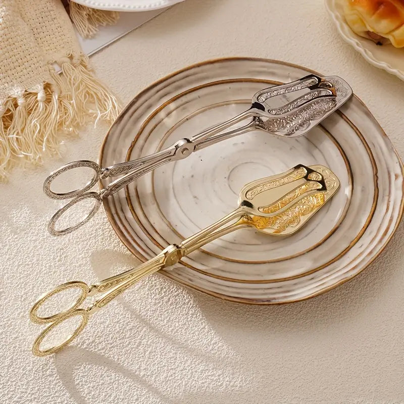 Stylish Stainless Steel Serving Tongs with Classic Detailing