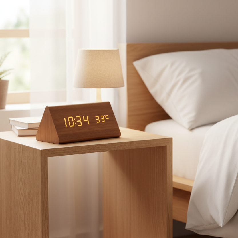 Natural Charm | Smart Voice-Controlled Wooden Clock with Custom Brightness