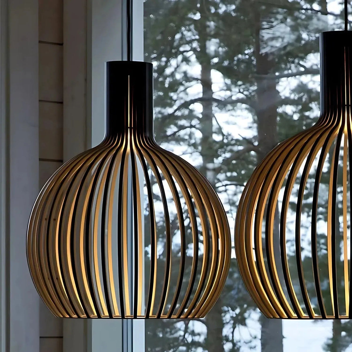 Stylish Natural Wood Pendant Light | Contemporary Open Design