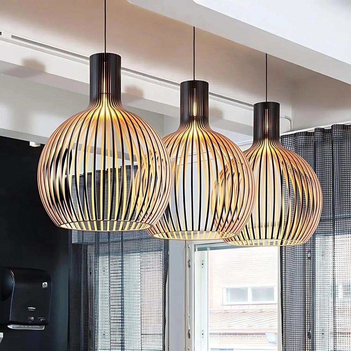Stylish Natural Wood Pendant Light | Contemporary Open Design