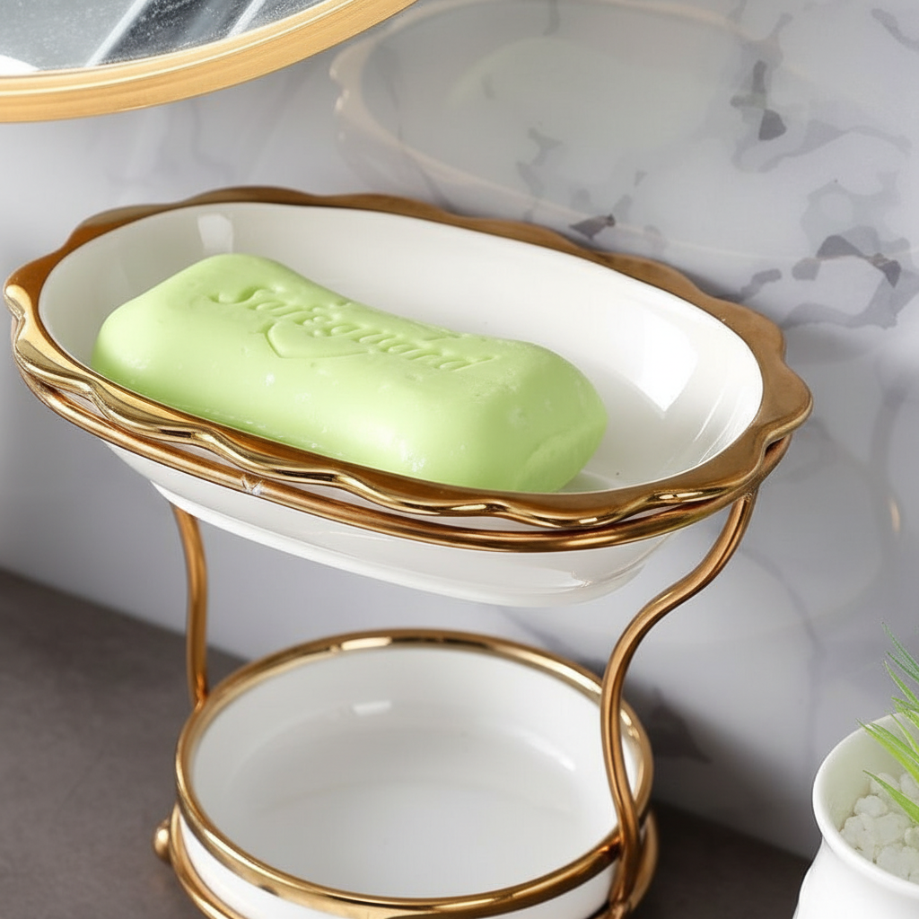 Porcelain Soap Holder with Elevated Design - Drying Stand