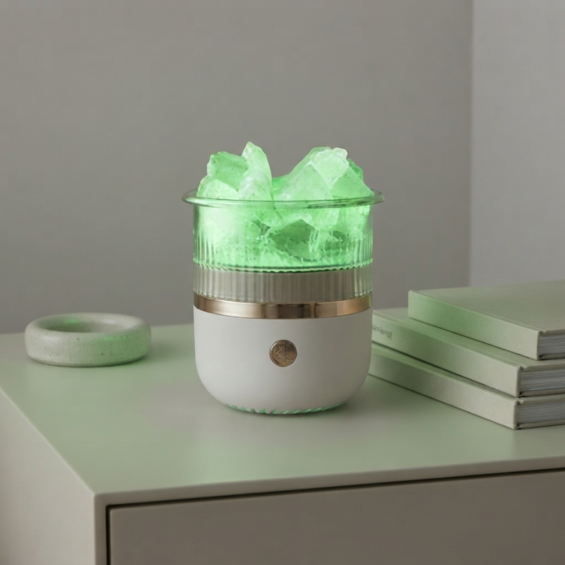 Compact Aroma Diffuser with LED Light and Salt Lamp Design