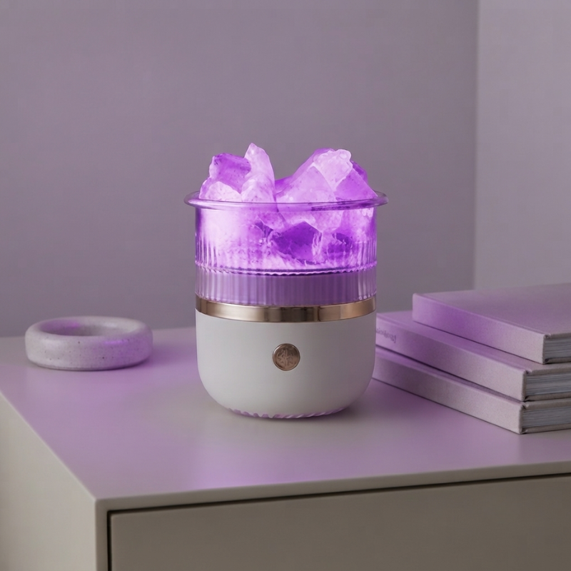 Compact Aroma Diffuser with LED Light and Salt Lamp Design