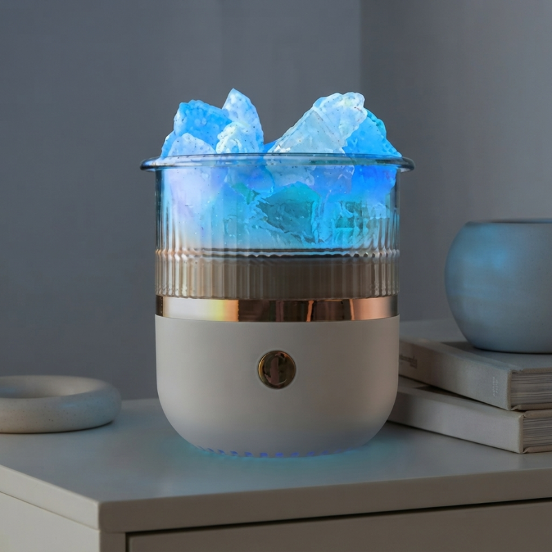 Compact Aroma Diffuser with LED Light and Salt Lamp Design