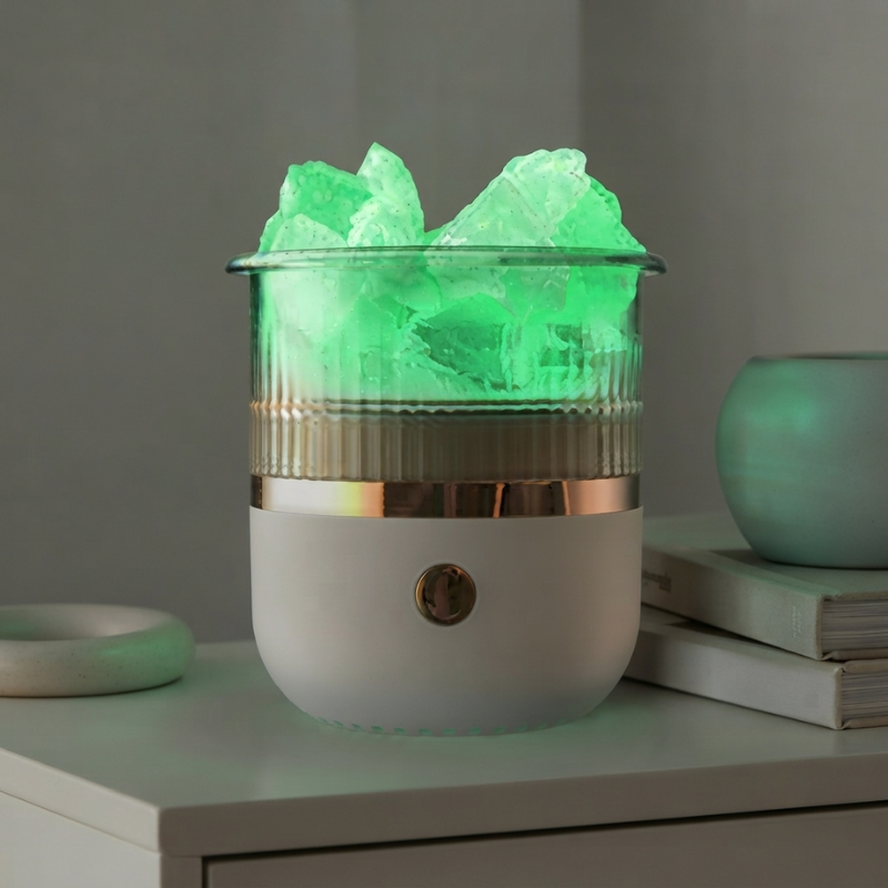Compact Aroma Diffuser with LED Light and Salt Lamp Design