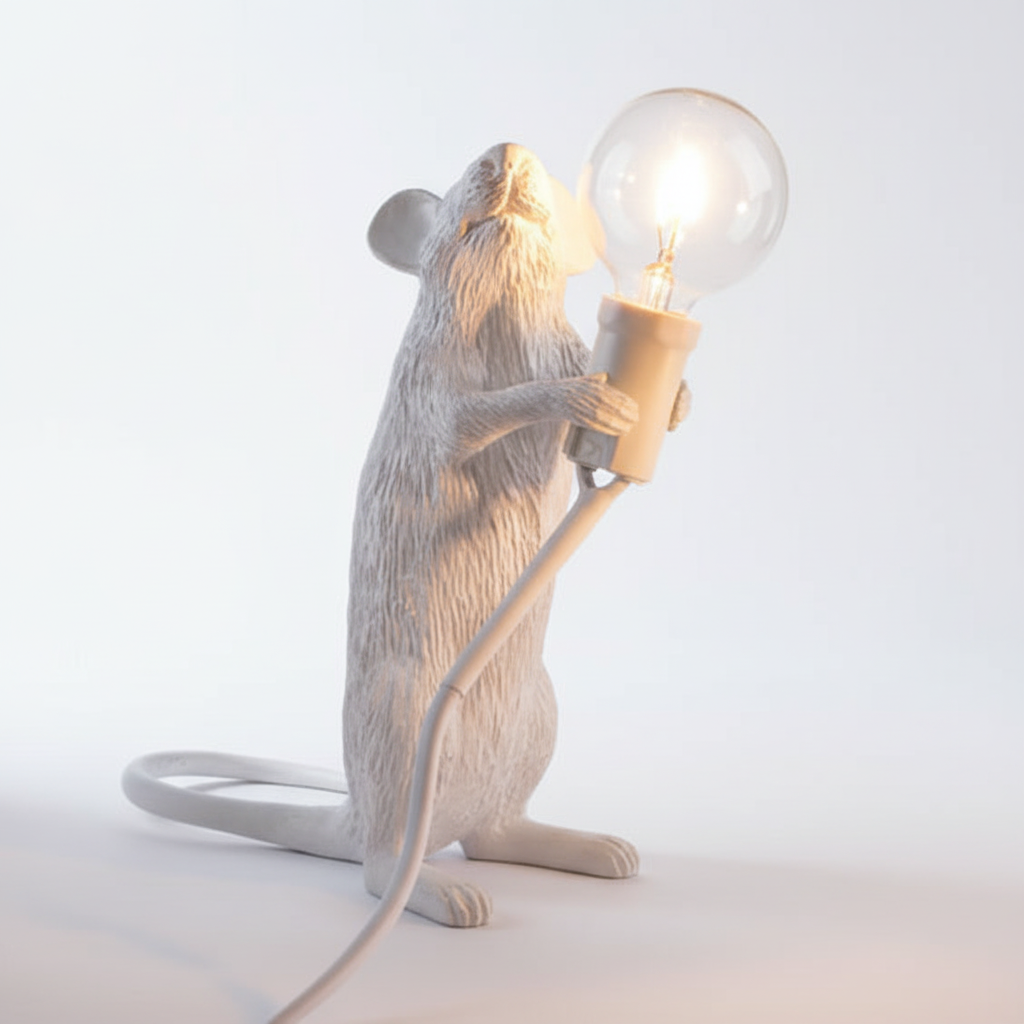 Glow-in-the-Dark Mouse Figure Lamp - Plastic Resin Design