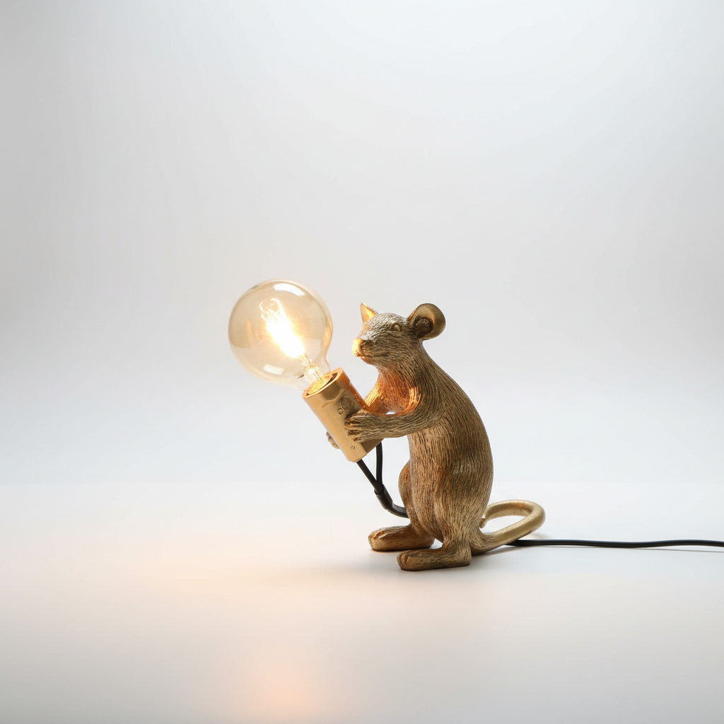 Glow-in-the-Dark Mouse Figure Lamp - Plastic Resin Design