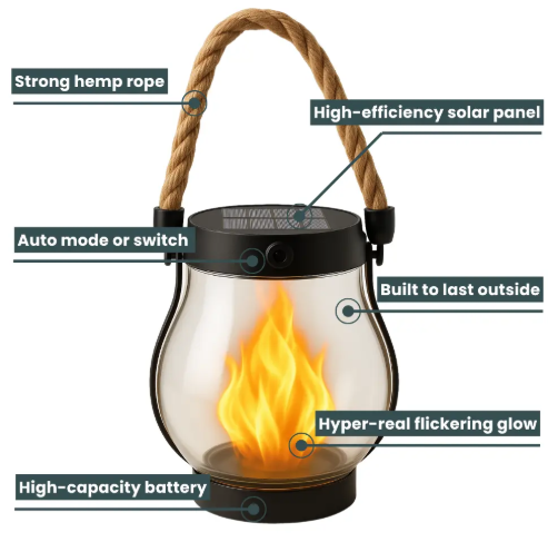 Luminous Ember Solar Lantern | Mesmerizing Flame Effect with Auto Dusk Activation
