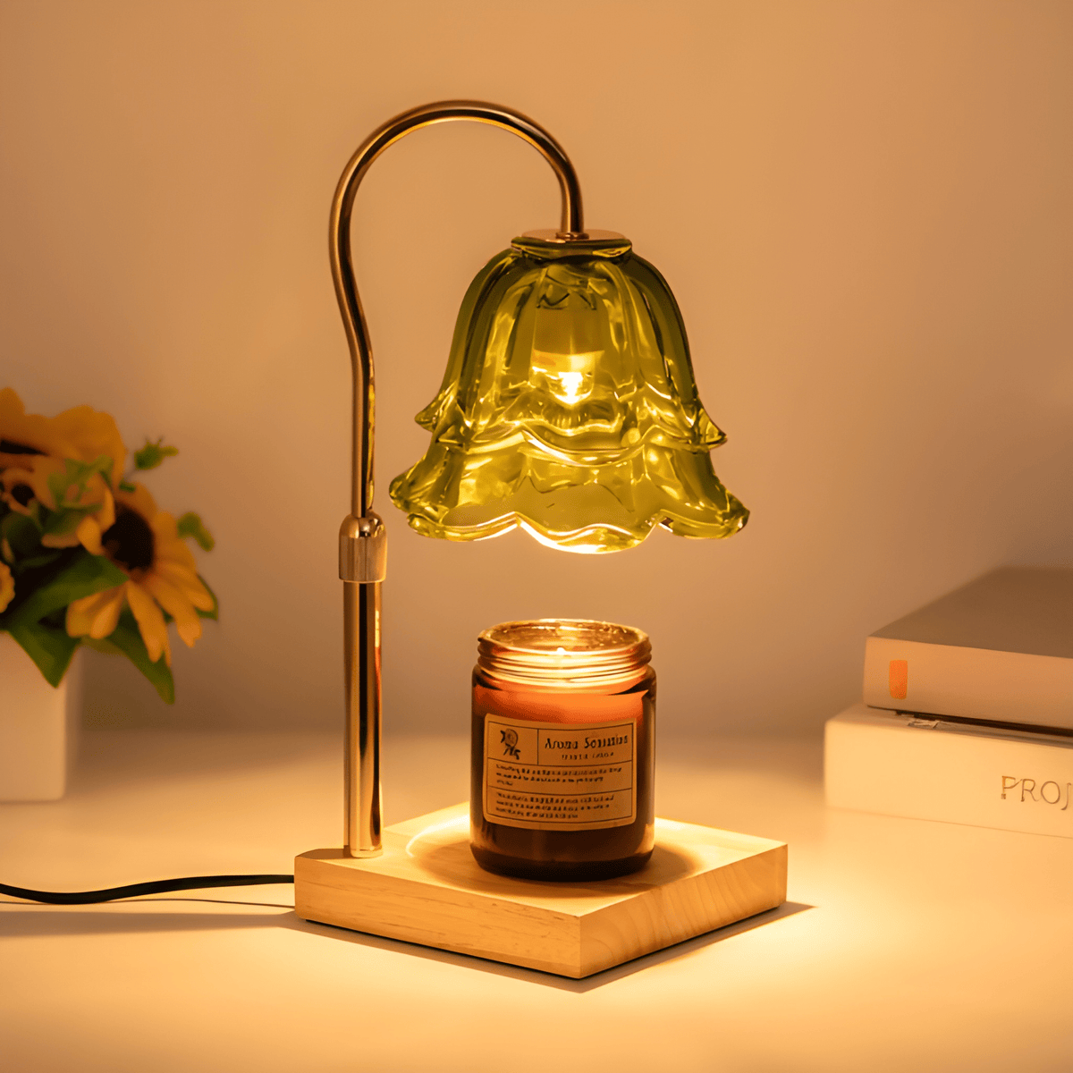 Elegant Floral Candle Warming Lamp with Adjustable Light & Timer