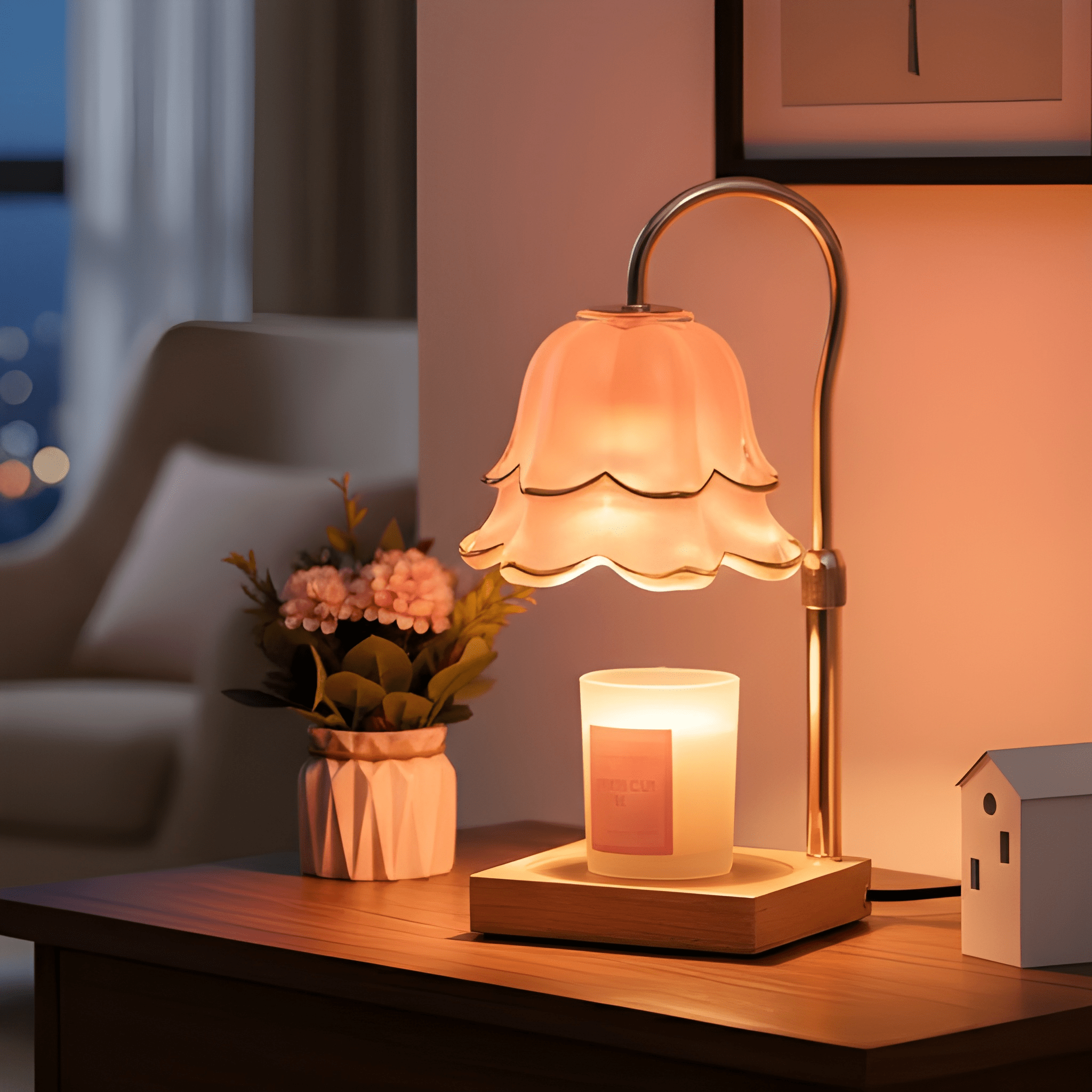 Elegant Floral Candle Warming Lamp with Adjustable Light & Timer