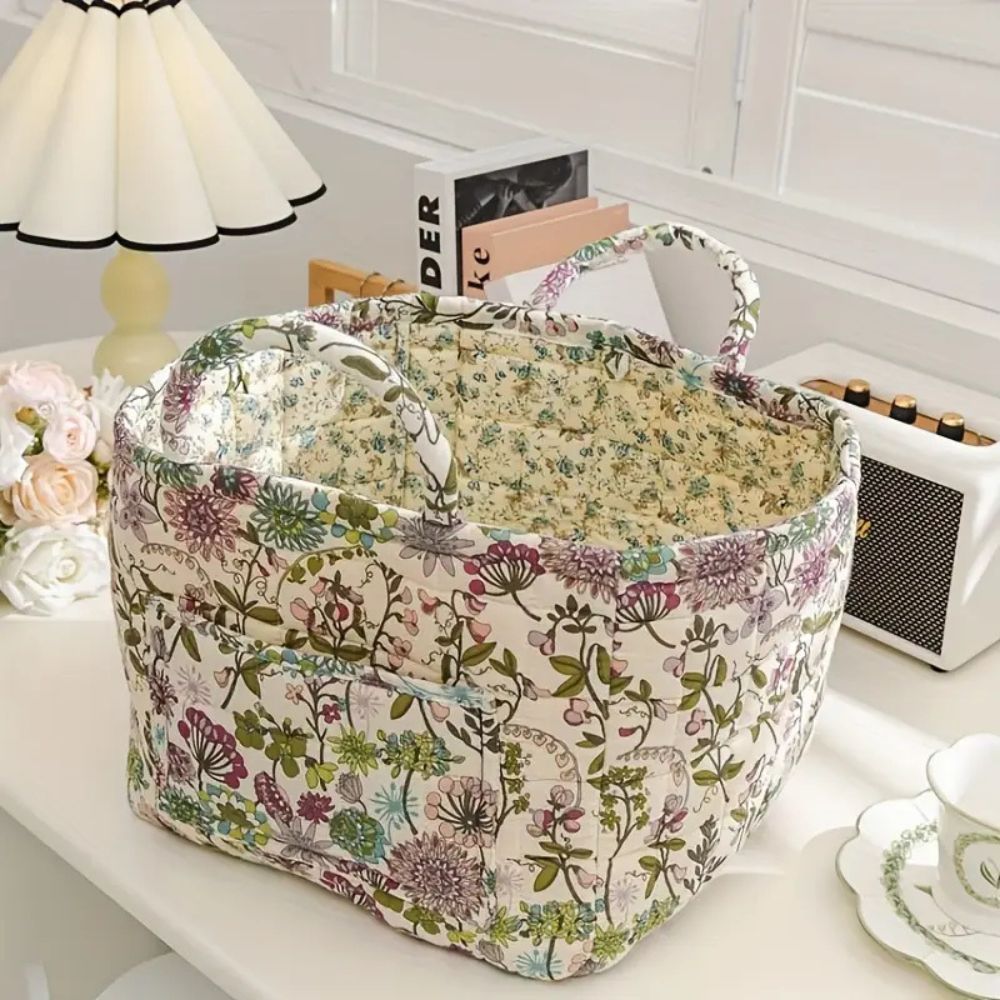 Charming Floral Storage Tote with Dual Handles