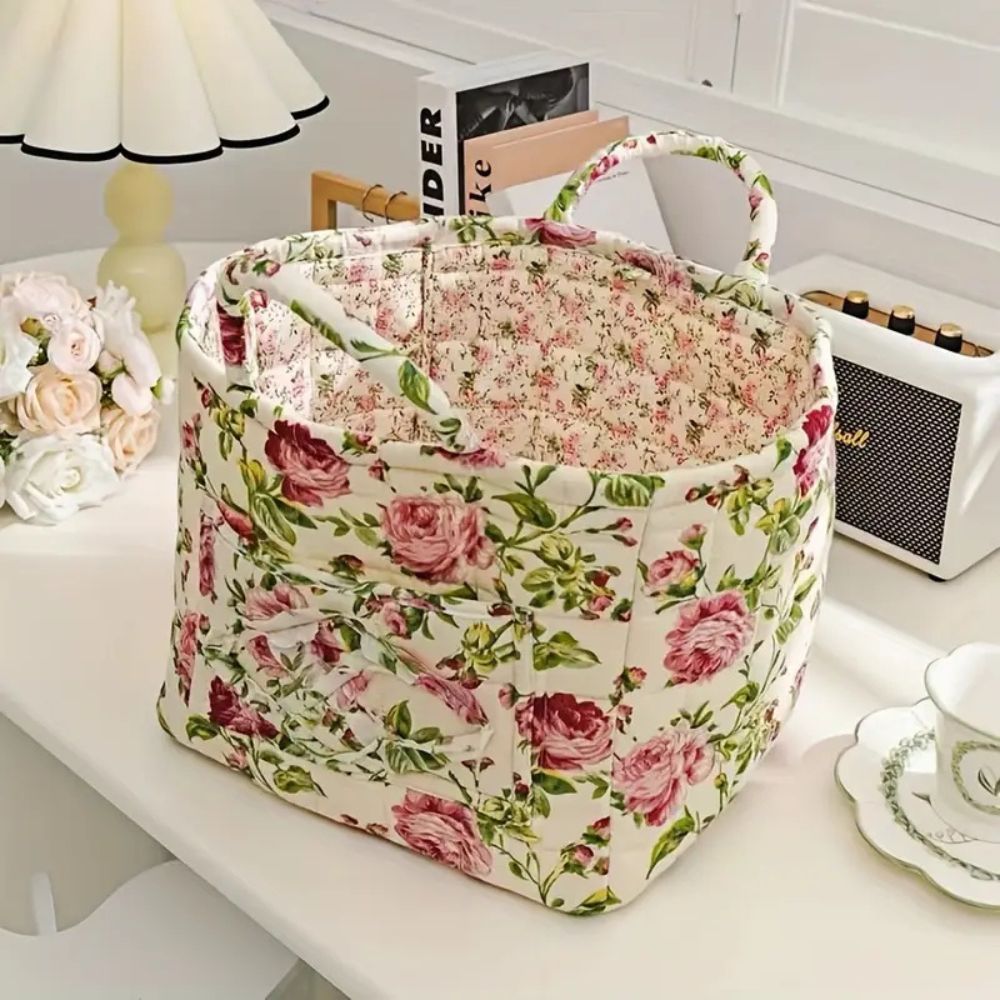 Charming Floral Storage Tote with Dual Handles