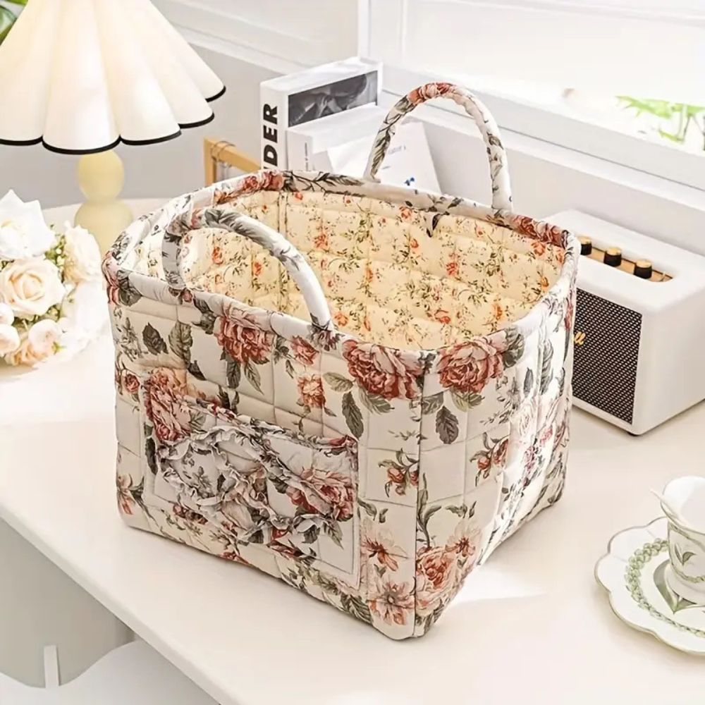 Charming Floral Storage Tote with Dual Handles