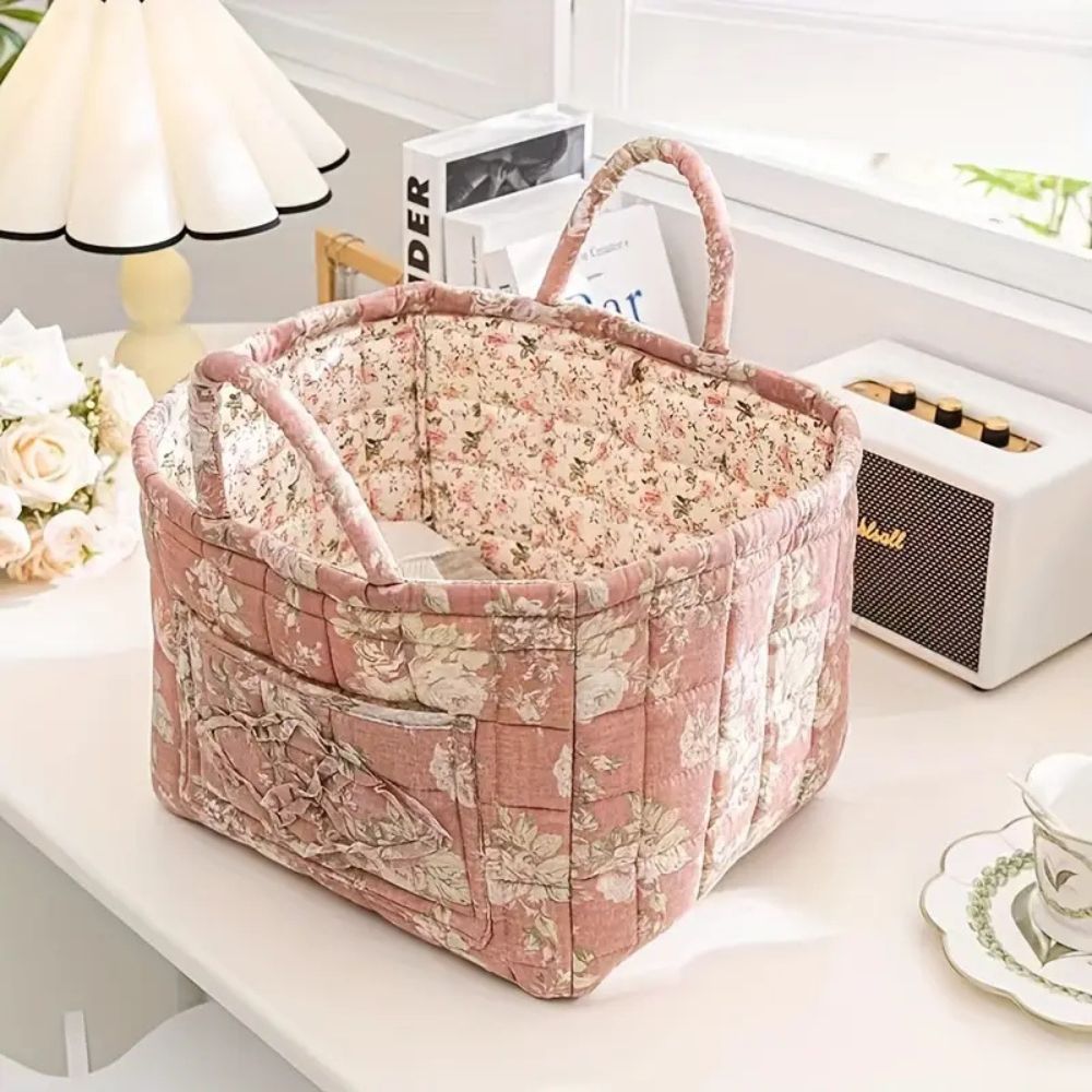 Charming Floral Storage Tote with Dual Handles