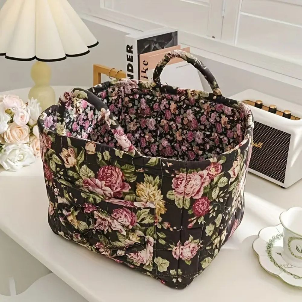 Charming Floral Storage Tote with Dual Handles
