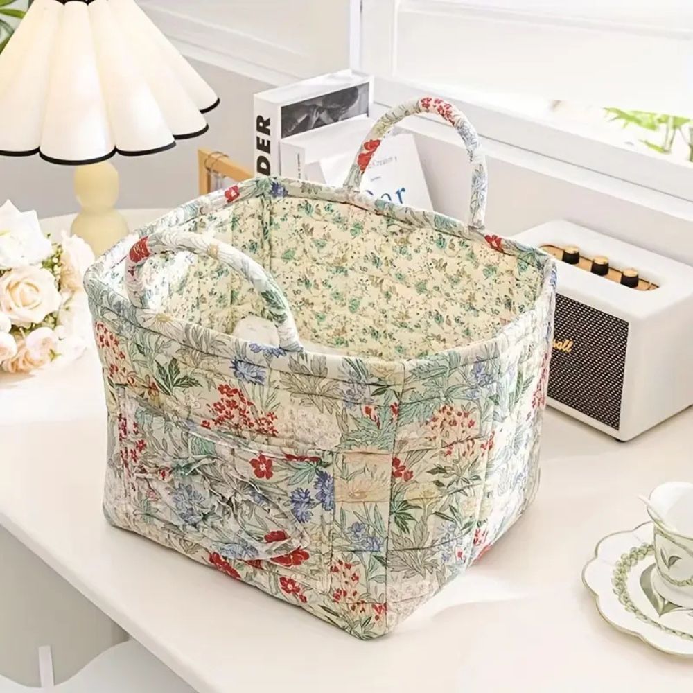 Charming Floral Storage Tote with Dual Handles