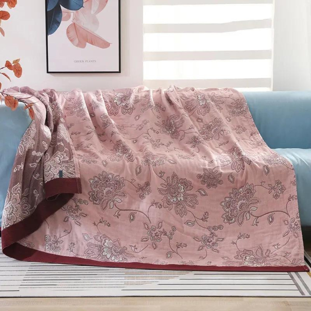 Breezy Blossom Cotton Throw – Lightweight Floral Accent Blanket