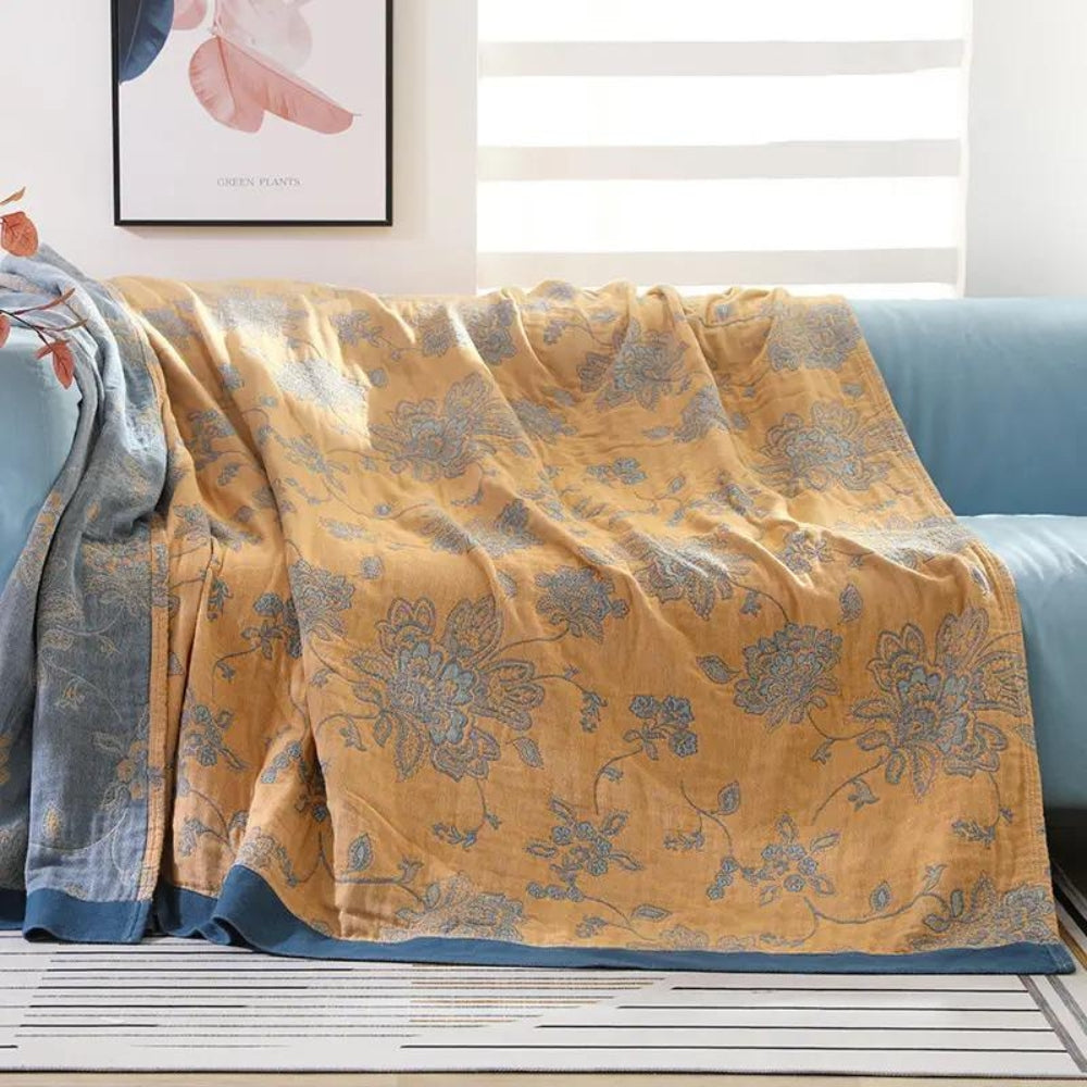 Breezy Blossom Cotton Throw – Lightweight Floral Accent Blanket