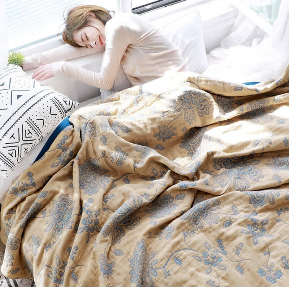Breezy Blossom Cotton Throw – Lightweight Floral Accent Blanket