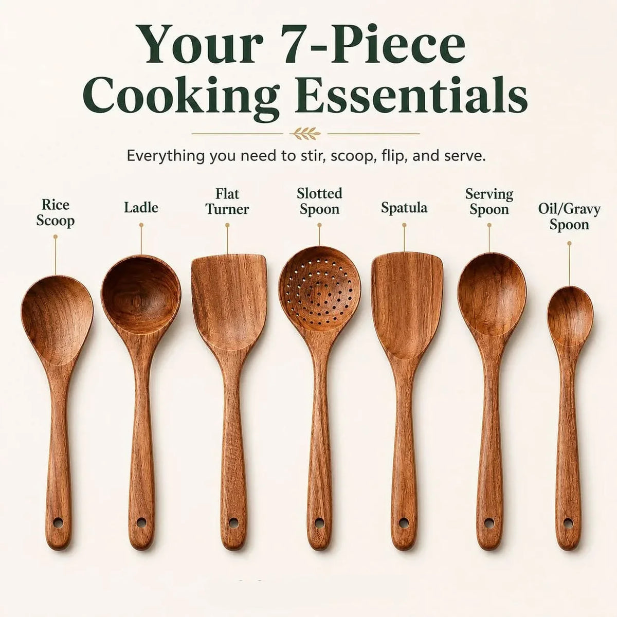 Rustic Teak Cooking Utensil Collection for Everyday Use