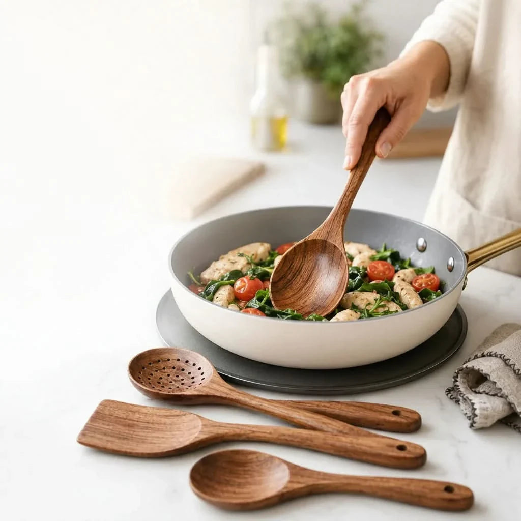 Rustic Teak Cooking Utensil Collection for Everyday Use