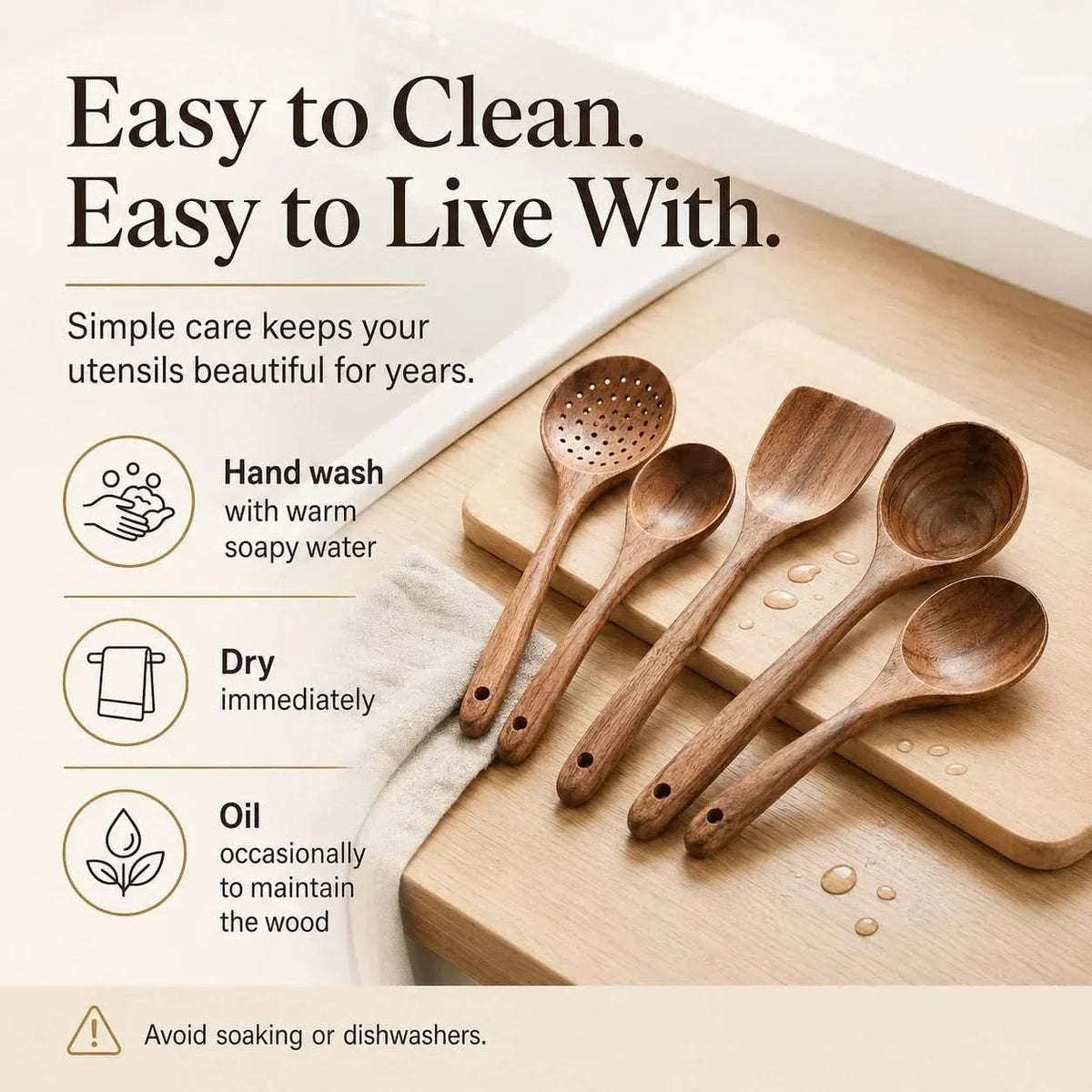 Rustic Teak Cooking Utensil Collection for Everyday Use