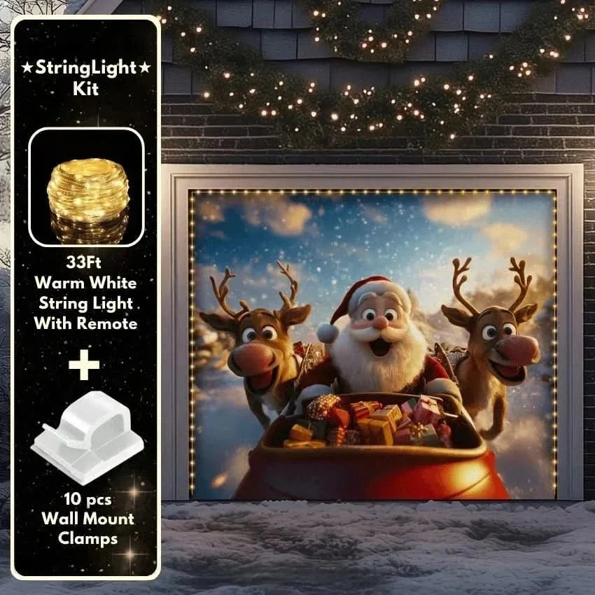 Festive Garage Door Art – Santa & Reindeer Holiday Cover